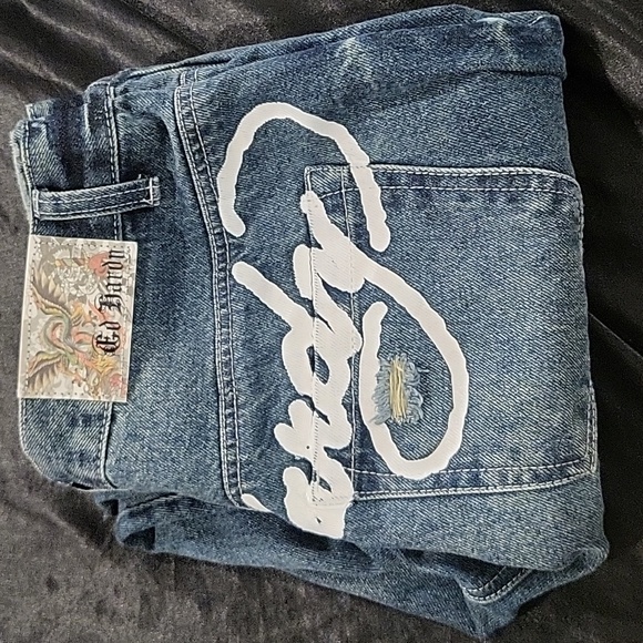 ED HARDY AUTHENTIC Embroidery Skull Painted Logo Jeans Size 30 - Picture 10 of 10